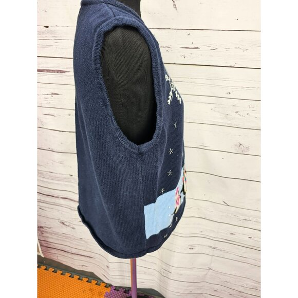 Vintage Womens Winter Sweater Vest Blue Knitted with Penguins and Snowflakes Siz - Picture 10 of 13